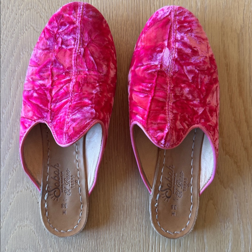 Sabah Azalea Pink crushed velvet Baba Shoes - mules, slides